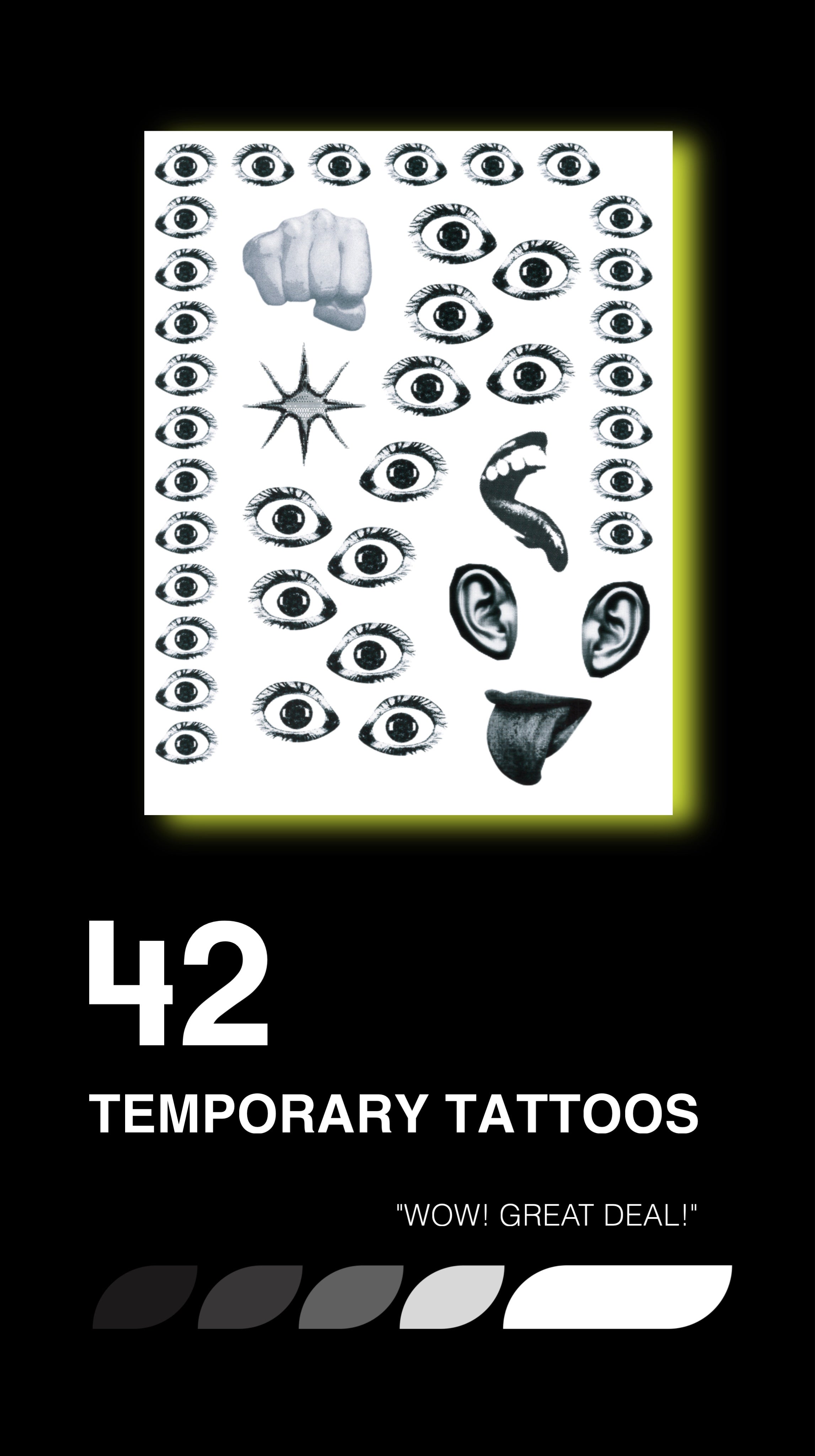 42pcs Surreal Eyes Temporary Tattoo Set | Vintage Black & White Aesthetic Tattoos
